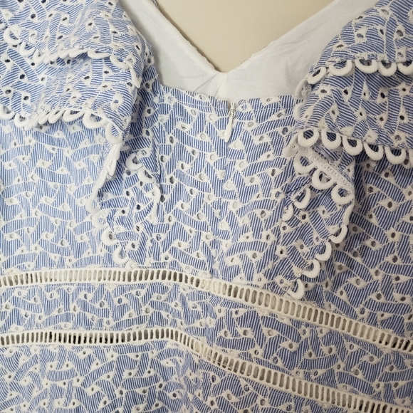 Del Lago Large NWT 100% Cotton Blue White Cap Sleeve Cottagecore Lace Midi Dress - Picture 6 of 12